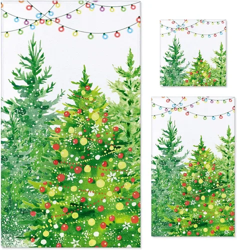 Preboun Juego de 3 toallas de baño de árboles de Navidad, toallas de mano ligeras de Navidad, toallas de baño de árbol verde de invierno, toallas de