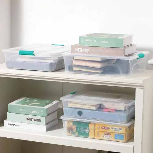 Miniatura 7 de Contenedores de almacenamiento de plástico transparentes para manualidades con mango gris, caja organizadora con tapas duraderas, contenedores
