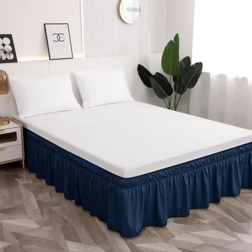 Miniatura 10 de Toodou - Falda de cama con volantes envolventes de tamaño completo con cinturón elástico, falda de cama rosa de 16 pulgadas de caída, fácil
