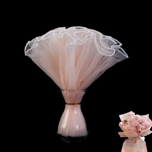 Miniatura 5 de XIZHI Paquete de 2 ramos de papel de regalo de 4.5 yardas, red ondulada arrugada, hilo de malla para envoltura de flores, papel de malla coreana