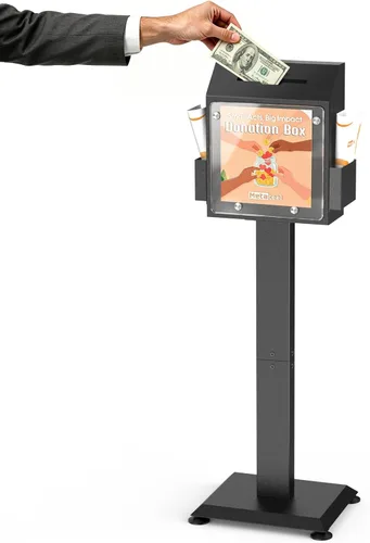 Caja de sugerencias con soporte, cajas de donación negras para recaudación de fondos, urna de metal resistente con cerradura y llaves, ideal para