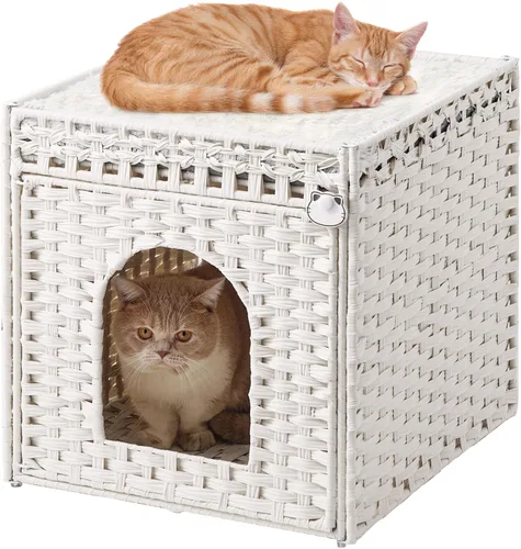 Miniatura 13 de SETVSON Camas para gatos para interiores, casa de gatitos, cubo de ratán tejido a mano, cueva para gatos, casas grandes para gatos, una alfombrilla