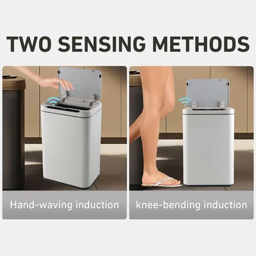 Miniatura 6 de ELPHECO Basurero de acero inoxidable para oficina, con sensor de movimiento, sin contacto, cubo de basura inteligente automático para cocina, Blanco