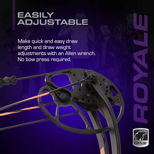 Miniatura 5 de Bear Archery Royale Ready to Hunt Paquete de Arco Compuesto para Adultos y Jóvenes, Longitud de Apertura de 12”- 27”, Potencia de Apertura de 5-50