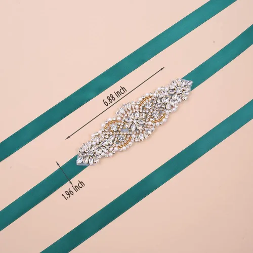 Miniatura 2 de Jovbridsea Cinturón de novia de cristal para vestido de boda, cinturones de vestido de novia con diamantes de imitación y perlas para mujer