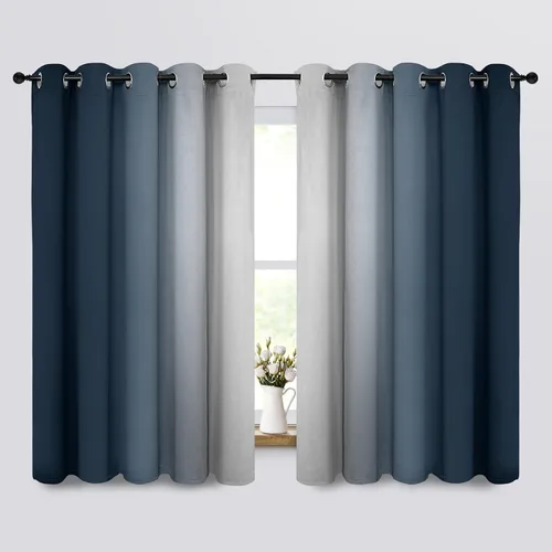Miniatura 142 de COSVIYA Cortinas 100% Opacas Azul Degradado con Lazos Ajustables para Cocina Aislamiento Térmico Oscurecimiento de Habitación Cenefa con Bolsillo