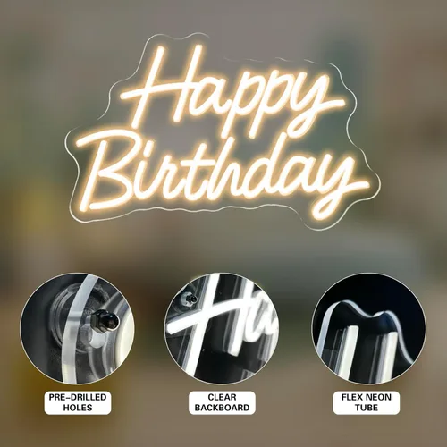 Miniatura 4 de Letrero de neón de feliz cumpleaños blanco cálido, luz de neón LED para decoración de fiesta de cumpleaños, alimentado por letreros de neón USB