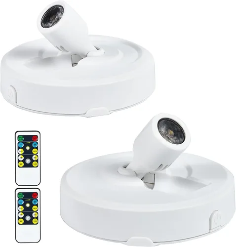 Foco LED inalámbrico a pilas, luces de imagen con 2 controles remotos, luces de disco regulables con atenuador para exhibición de pared, pintura,