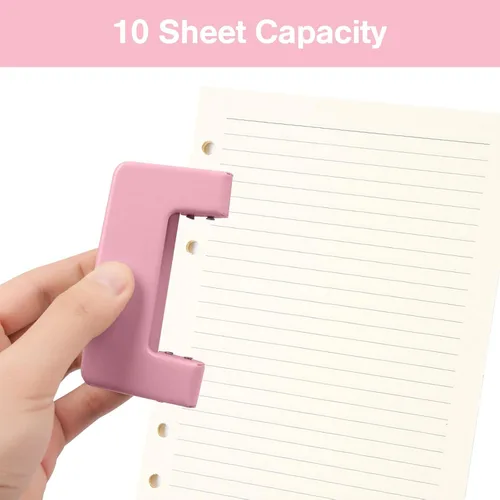 Miniatura 6 de Perforadora de 2 agujeros, perforadora para manualidades, herramienta de perforación de doble agujero, perforadora manual de hojas sueltas, Rosa