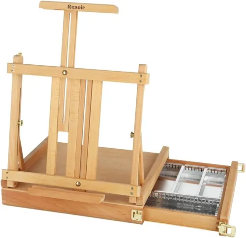 Creative Mark Renoir - Caballete de arte grande y caja de bocetos, caballete de arte ligero portátil con cajón de almacenamiento forrado de metal