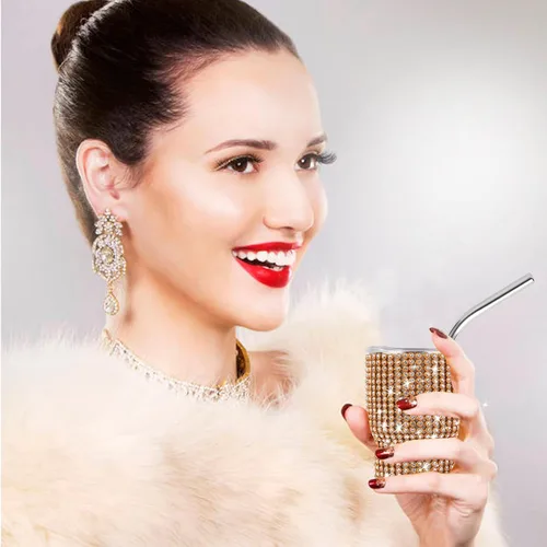 Miniatura 6 de INSTOME Vaso de chupito brillante de 3 onzas, mini tazas con tachuelas de diamantes de imitación con pajitas, brillo similar a un diamante para Oro
