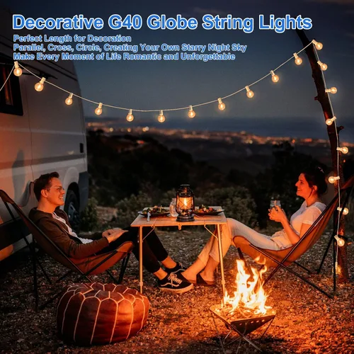 Miniatura 6 de Bosceos Tira de luces LED G40 para exteriores, 25 pies, regulables, inastillables, impermeables, con 12+2 bombillas conectables, luz colgante Blanco
