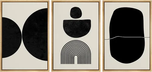 Miniatura 92 de SIGNLEADER Lienzo enmarcado para pared, juego de arte de collage de polígonos retro marrón tostado, ilustraciones con formas abstractas, arte