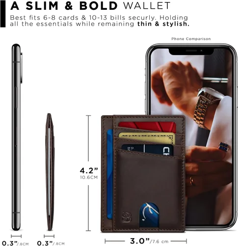Miniatura 4 de SERMAN BRANDS RFID Blocking Slim Minimalist Mens Front Pocket Wallet. Thin Card Holder. Full Grain Leather Wallets for Men