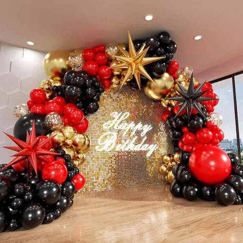 Miniatura 13 de Kit de arco de globos negros y dorados, ADOINBY 140 piezas de globos de látex confeti negros, blancos y dorados metálicos de 18, 12, 10 y 5
