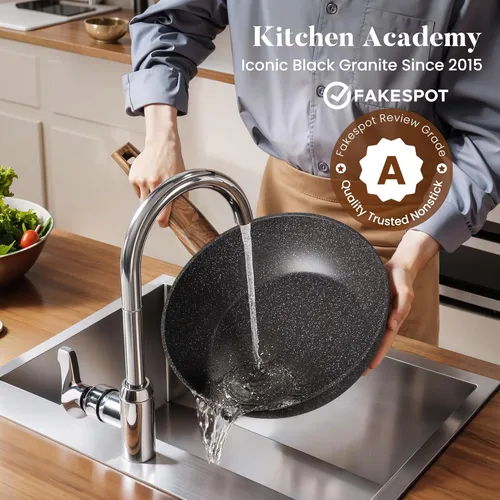 Miniatura 2 de Kitchen Academy Juego de utensilios de cocina de inducción de 17 piezas, ollas y sartenes de granito antiadherentes, sartenes de cocina negras, sin