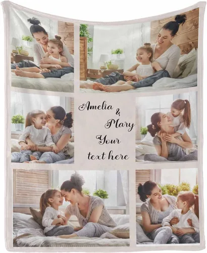 Miniatura 6 de InterestPrint Manta personalizada con texto y fotos, collage, regalo personalizado para cumpleaños, aniversario, boda, regalo personalizado