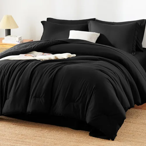 Miniatura 14 de Juego de edredón blanco queen, 7 piezas cama en una bolsa, juego ligero de ropa de cama queen, juego de 7 piezas para todas las estaciones, suave