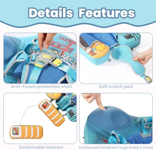 Miniatura 5 de Mambobaby Flotador de piscina para bebés sin deslizamiento con toldo y cola flotador de natación no inflable para bebés, espuma perla, UPF 50+