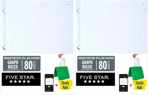 Miniatura 9 de Five Star Papel de hojas sueltas + aplicación de estudio, papel de cuaderno de relleno con rayas gráficas, reforzado, combate el sangrado de tinta