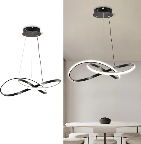 Miniatura 5 de Lámpara colgante LED moderna, lámpara de techo negra contemporánea con luces de anillo irregular para comedor, sala de estar, recámara, isla