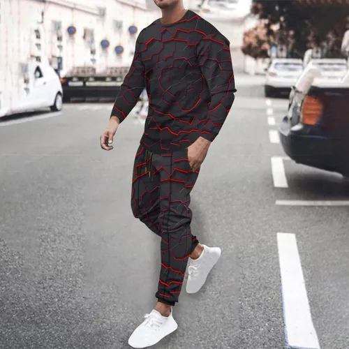 Miniatura 2 de Conjunto deportivo de 2 piezas para hombre, tallas grandes, conjuntos de camisetas y pantalones deportivos, conjuntos de pantalones deportivos