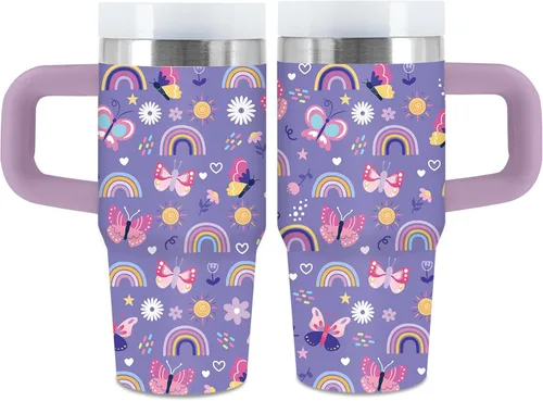 Miniatura 32 de Vaso de 405 ml para niños con alfabeto de animales con asa, popote y tapa, vaso aislado de acero inoxidable, cosas con letras del abecedario
