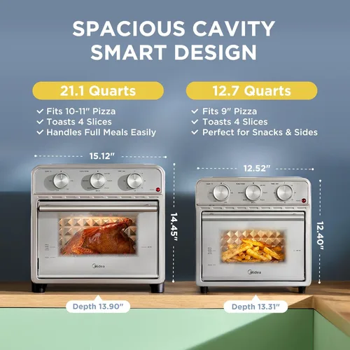 Miniatura 6 de Midea Neo - Combo de horno tostador con freidora de aire con funciones de freír, tostar, pizza, asar, hornear y recalentar, 12.7 cuartos de galón
