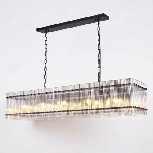 Lámparas de araña rectangulares modernas de cristal negro de 55 pulgadas, lámparas de araña de comedor, para sala de estar, isla de cocina,