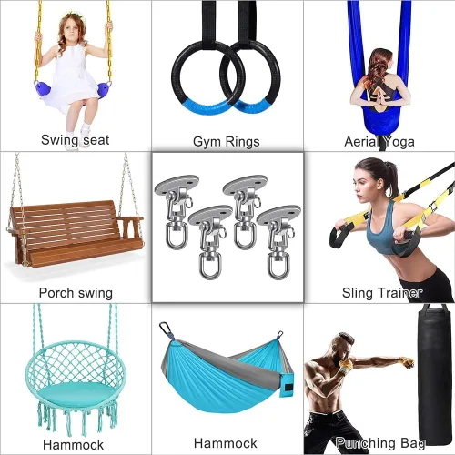 Miniatura 8 de SELEWARE Soportes de Columpio para Montaje en Techo de Acero Inoxidable Ganchos de Columpio con Giro Libre para Columpio de Yoga Columpio de Plata