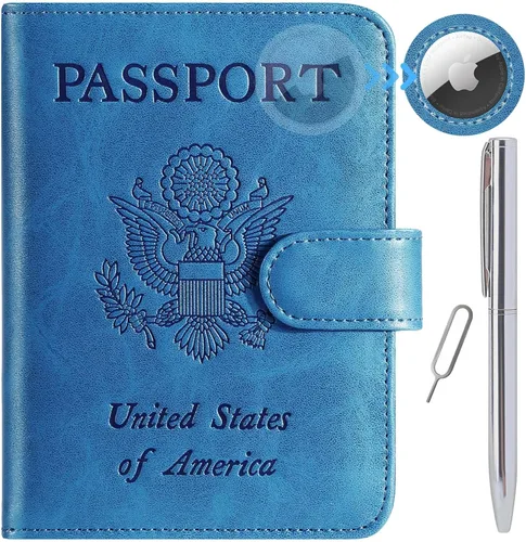 Miniatura 20 de Funda para pasaporte, cartera con bloqueo RFID, funda de piel para tarjetas, accesorios de viaje para mujeres y hombres, negro