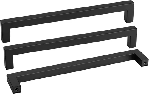 Miniatura 23 de Goldenwarm 1 paquete de manija cuadrada negra para cajones de gabinete de barra, de acero inoxidable, herrajes modernos para gabinetes de cocina