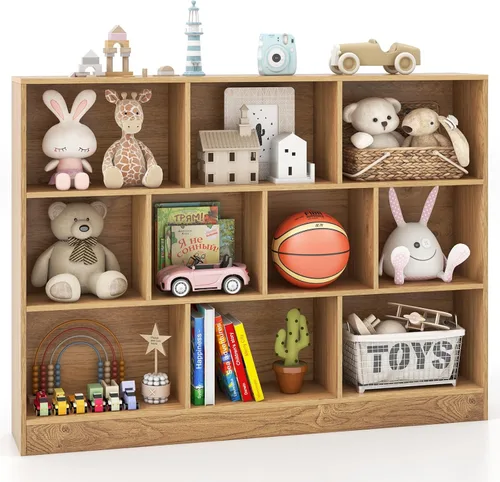Miniatura 10 de Costzon 7-Cube Bookshelf for Kids, Wooden Toy Storage Organizer w/ 2 Anti-Toppling Kits, 3 Tier Open Shelves & Non-Slip Foot Pads, Montessori Toy