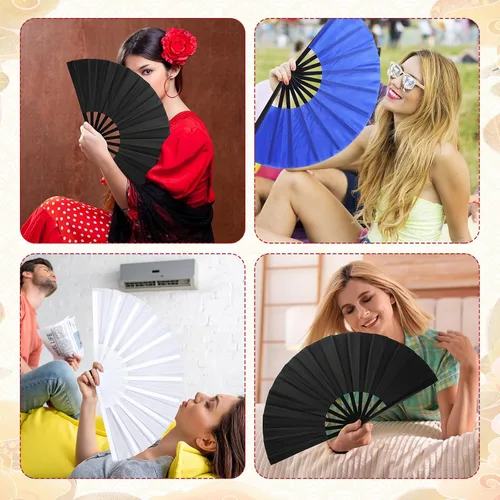 Miniatura 6 de Beeveer 15 ventiladores de mano plegables grandes para baile de línea, chino Kung Fu Tai Chi Clap Raves fanáticos para hombres y mujeres festivales