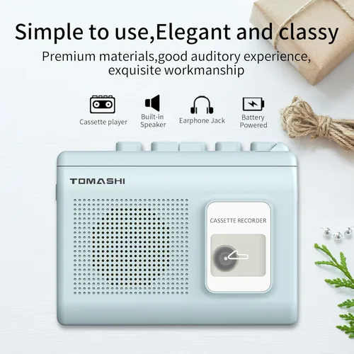 Miniatura 6 de Reproductor de Casete Portátil Walkman con Grabadora Integrada, Altavoz, Micrófono, Jack para Auriculares, 4.57 x 3.54 x 1.38 pulgadas (Azul)