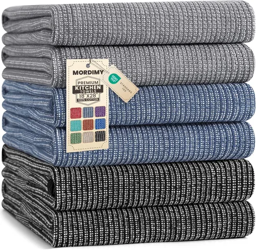 Miniatura 32 de Mordimy Paquete de 6 paños de cocina de alta calidad (18 x 28 pulgadas, negro), toalla de mano grande de algodón, paños planos y de rizo para secar