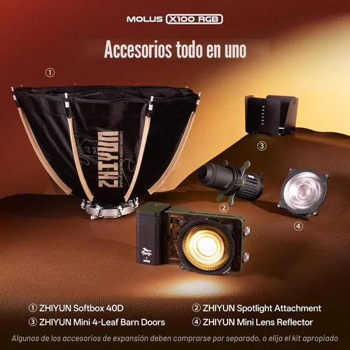 Miniatura 6 de ZHIYUN MOLUS X100 RGB PRO 100W Luz de Vídeo [Oficial] V2 Versión Mejorada Iluminación Profesional para Fotografía Portátil Salida Continua
