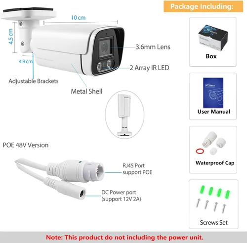 Miniatura 7 de Cámara IP POE de 5 MP, cámara de seguridad impermeable IP65 para interiores y exteriores, lente de 0.142 in, visión nocturna IR de 49.2 ft, cámara