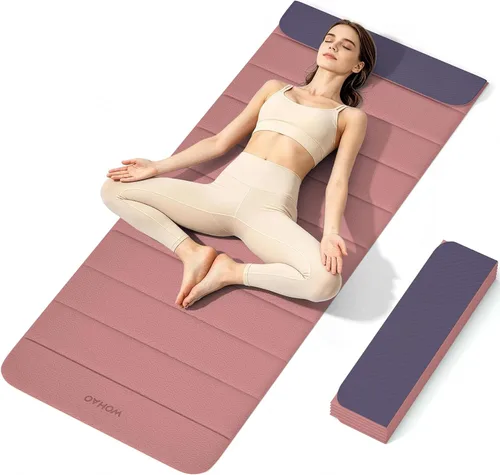Miniatura 10 de Esterilla de yoga POE de 12 pliegues de 75 x 26 x 0.4 pulgadas, antideslizante, compacta y apta para yoga, pilates, entrenamiento de fuerza