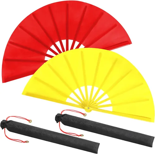 Miniatura 30 de Maitys Paquete de 2 ventiladores de mano plegables grandes de 13 pulgadas, ventiladores chinos de mano grandes para baile de línea, Tai Chi