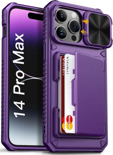 Miniatura 46 de Vihibii Funda para iPhone 13 Pro Max/iPhone 12 Pro Max con tarjetero (4 tarjetas) [bloqueo RFID] y cubierta de cámara deslizante, protección contra
