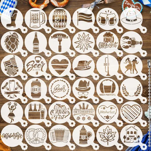 Miniatura 11 de JULBEAR Plantillas de galletas de cumpleaños, 36 piezas reutilizables para decoración de café, plantillas para galletas, hornear, pintura