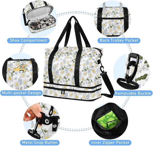 Miniatura 5 de Coikll Forget-me-not Flower Sports Gym Bag with Waterproof Dry Wet Pocket, Travel Duffel Bag for Women MenWorkout Bag Fits Yoga, Swimming