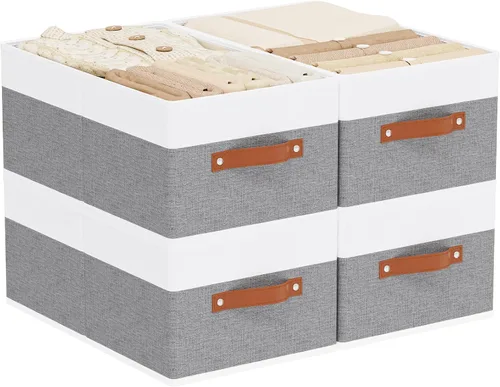 Miniatura 18 de Cestas de almacenamiento con asas, organizadores de cajones de tela, contenedores de almacenamiento para estantes de dormitorio y lavandería, 18.5 ×