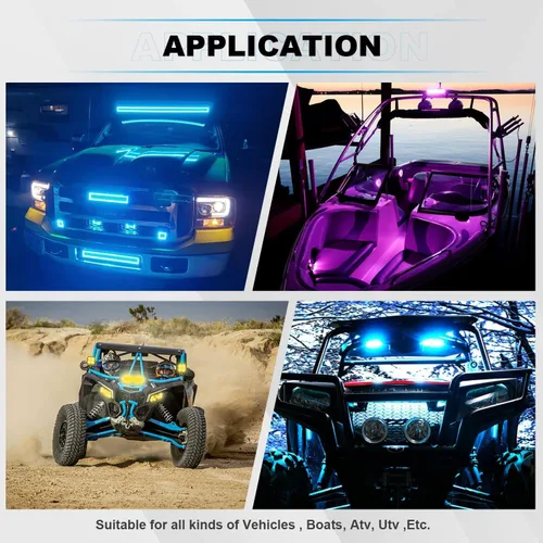 Miniatura 8 de ASLONG 4 piezas de 4" pulgadas LED Pods Barra de luz de trabajo todoterreno con halo RGB multicolor persiguiendo 16 colores sólidos más de 92 modos