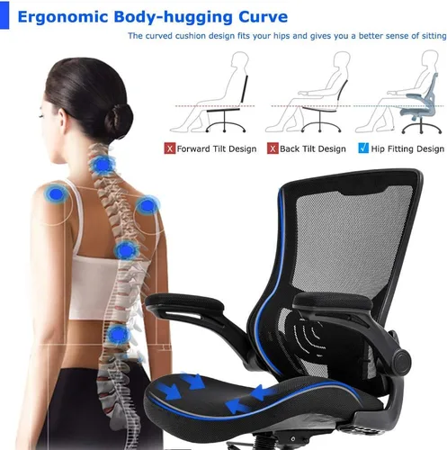 Miniatura 3 de Silla de oficina ergonómica silla de escritorio de malla para computadora con soporte lumbar brazos abatibles giratorios ajustables a media espalda