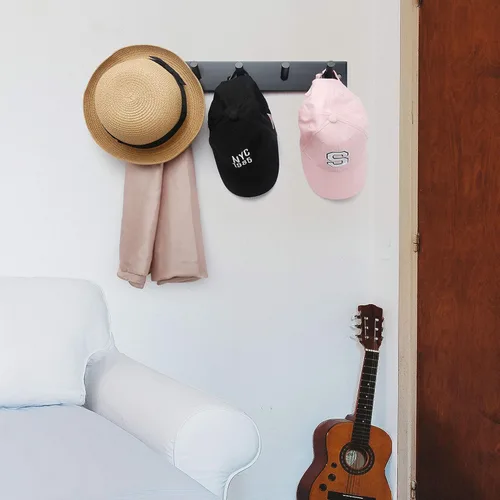 Miniatura 5 de WEBI Perchero Montado en la Pared, 16" de Agujero a Agujero, Colgador de Abrigos para Pared con 5 Ganchos para Colgar, Perchero de Ganchos Riel