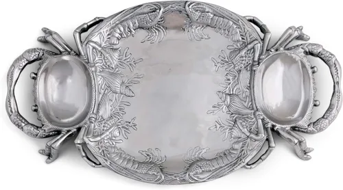Arthur Court Bandeja de metal de aluminio para cangrejo, decoración costera de alta calidad para servir alimentos y bebidas, 24 x 13.5 pulgadas