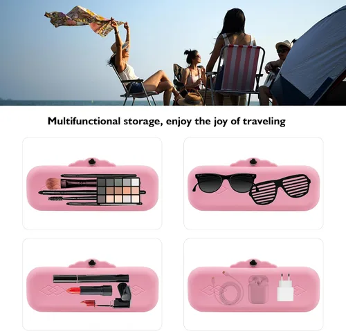 Miniatura 6 de Bolsas de silicona para brochas de maquillaje: Estuche cosmético con botones magnéticos de metal para viajes, estuche de maquillaje para Púrpura