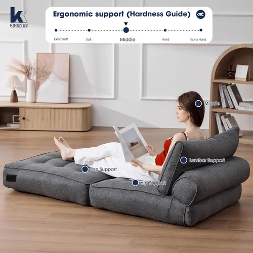 Miniatura 6 de KINGYES Silla de Cama Plegable, Silla Convertible 3 en 1 con Almohada, Silla Futón Plegable para Sala de Estar, Gris Gris (Mist Gray)